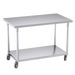 1-SOGA 120cm Commercial Catering Kitchen Stainless Steel Prep Work Bench Table with Wheels