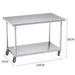 3-SOGA 120cm Commercial Catering Kitchen Stainless Steel Prep Work Bench Table with Wheels
