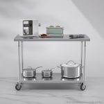 4-SOGA 120cm Commercial Catering Kitchen Stainless Steel Prep Work Bench Table with Wheels