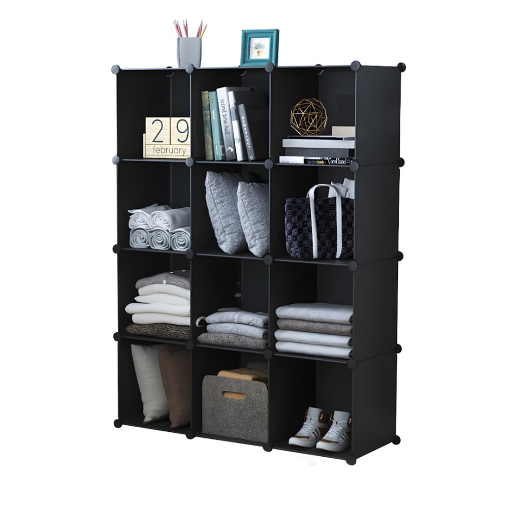 1-SOGA 4 Tier 12-Cube Black Portable Wardrobe Divide-Grid Modular Storage Organiser Foldable Closet 1-SOGA 4 Tier 12-Cube Black Portable Wardrobe Divide-Grid Modular Storage Organiser Foldable Closet