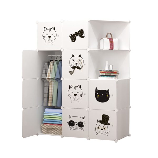 1-SOGA 10 Cubes White Portable Wardrobe Divide-Grid Modular Storage Organiser Foldable Closet with Doors