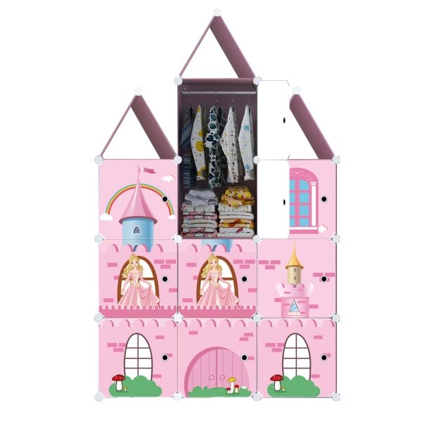 1-SOGA 10 Cubes DIY Castle Print Portable Wardrobe Divide-Grid Modular Storage Organiser Foldable Closet