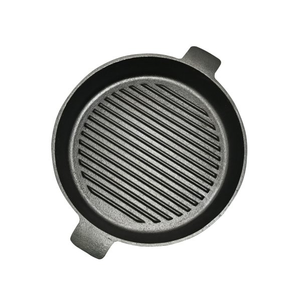 1-SOGA 25cm Round Ribbed Cast Iron Frying Pan Skillet Steak Sizzle Platter with Handle