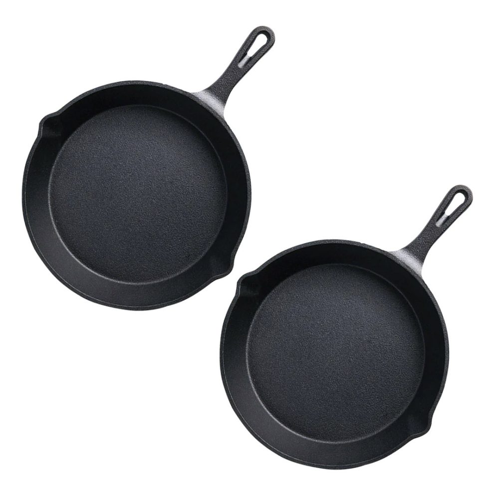 1-SOGA 2X 26cm Round Cast Iron Frying Pan Skillet Steak Sizzle Platter with Handle