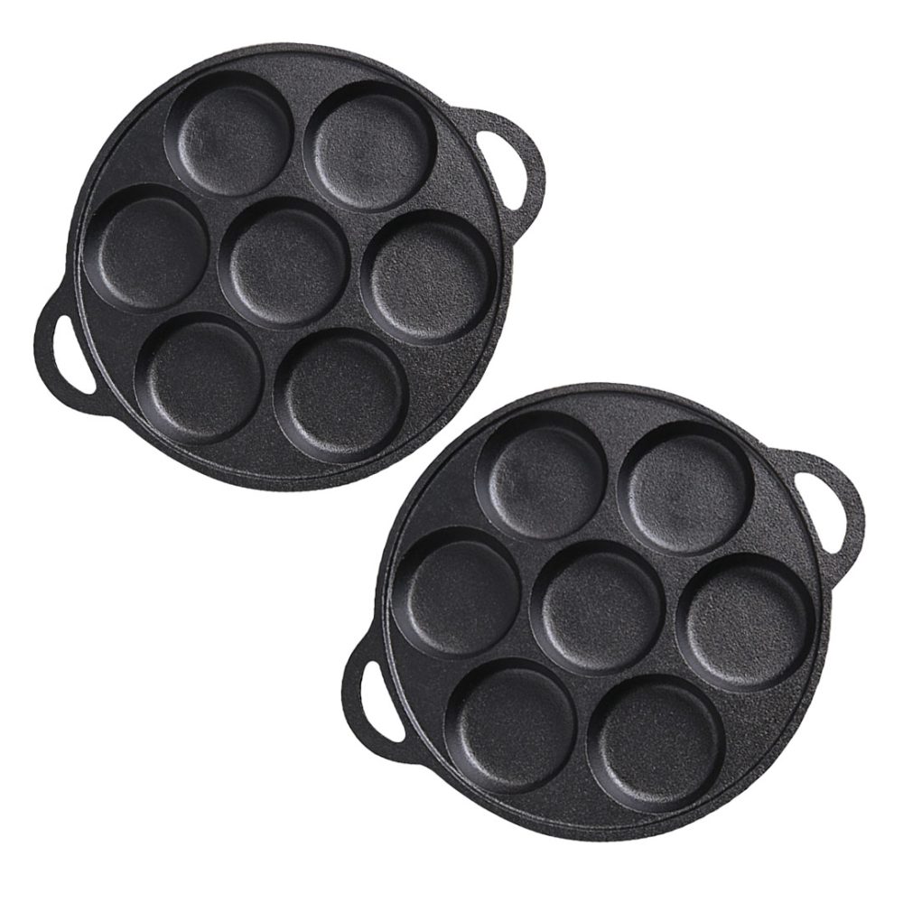 1-SOGA 2X 31.5cm Cast Iron Takoyaki Fry Pan Octopus Balls Maker 7 Hole Cavities Grill Mold