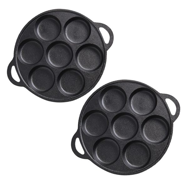 1-SOGA 2X 31.5cm Cast Iron Takoyaki Fry Pan Octopus Balls Maker 7 Hole Cavities Grill Mold
