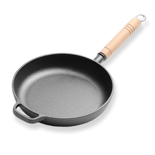 1-SOGA 25cm Round Cast Iron Frying Pan Skillet Steak Sizzle Platter with Helper Handle