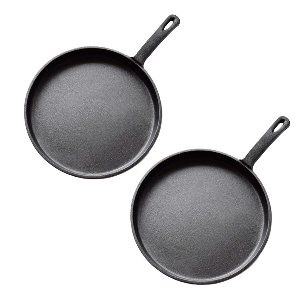 1-SOGA 2X 26cm Round Cast Iron Frying Pan Skillet Griddle Sizzle Platter