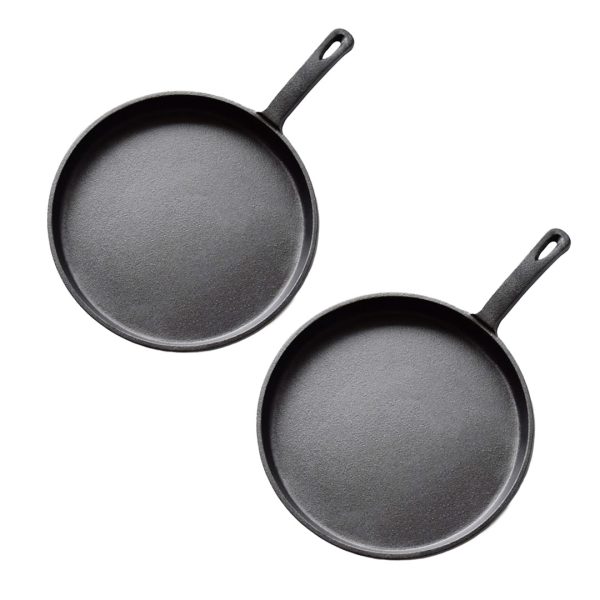 1-SOGA 2X 26cm Round Cast Iron Frying Pan Skillet Griddle Sizzle Platter