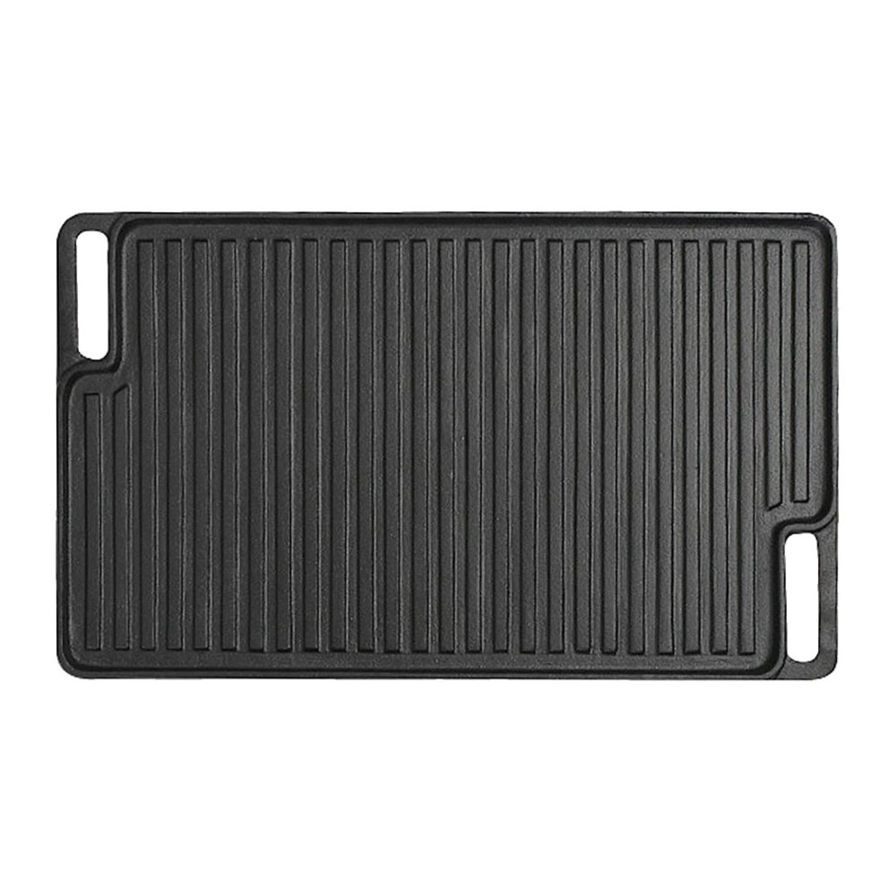 1-SOGA 45cm Rectangular Cast Iron Portable Fry BBQ Grill Plate Cooking Pan Tray with Handle