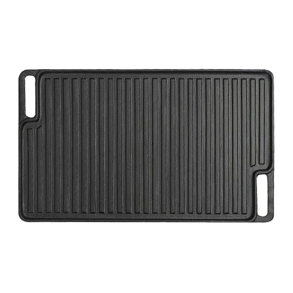 1-SOGA 45cm Rectangular Cast Iron Portable Fry BBQ Grill Plate Cooking Pan Tray with Handle