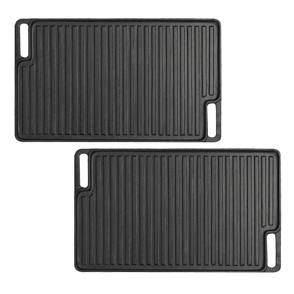 1-SOGA 2X 45cm Rectangular Cast Iron Portable Fry BBQ Grill Plate Cooking Pan Tray with Handle