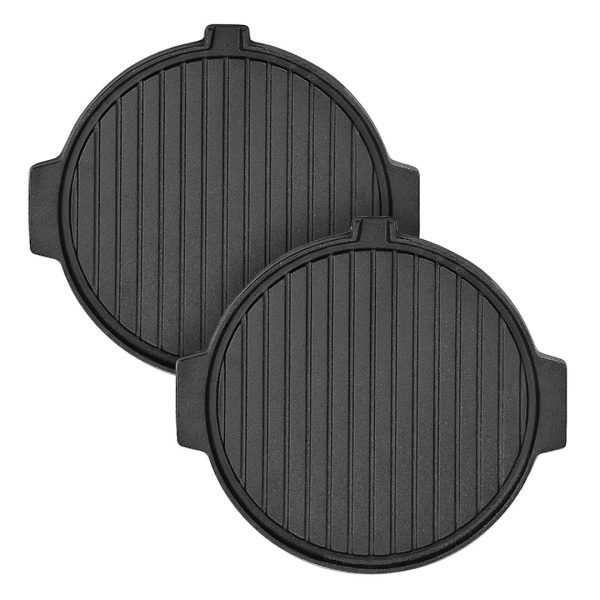 1-SOGA 2X 30CM Round Cast Iron Korean BBQ Grill Plate with Handles and Drip Lip