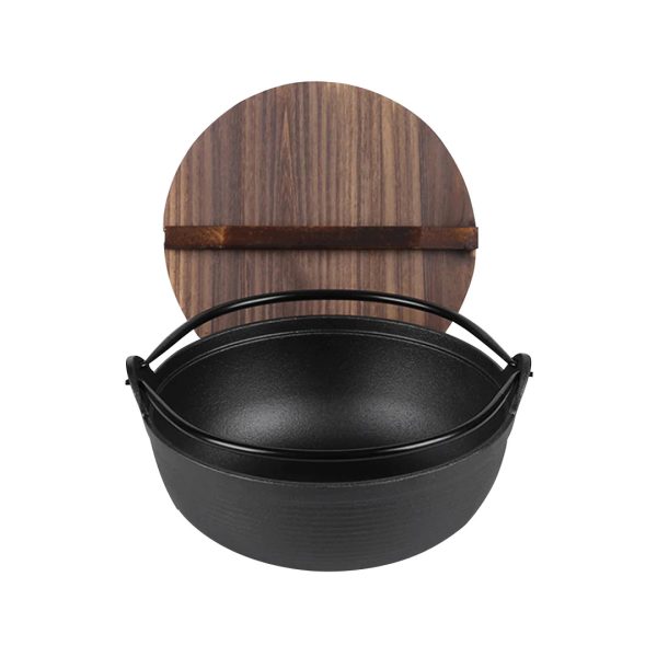 1-SOGA 29cm Cast Iron Japanese Style Sukiyaki Tetsu Nabe Shabu Hot Pot with Wooden Lid