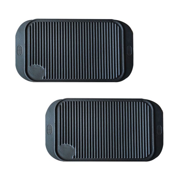 1-SOGA 2X 47cm Cast Iron Ridged Griddle Hot Plate Grill Pan BBQ Stovetop