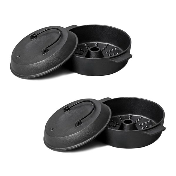 1-SOGA 2X 28cm Cast Iron Dutch Oven Pre-Seasoned Camping Stew Pot with Lid