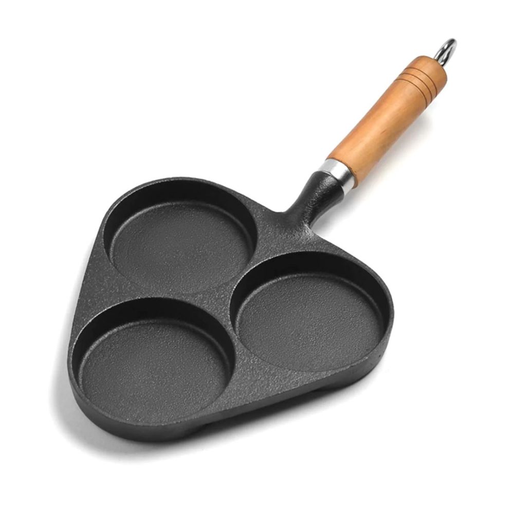 1-SOGA 3 Mold Cast Iron Breakfast Fried Egg Pancake Omelette Fry Pan