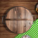 3-SOGA 33cm Round Cast Iron Pre-seasoned Deep Baking Pizza Frying Pan Skillet with Wooden Lid