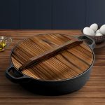 4-SOGA 33cm Round Cast Iron Pre-seasoned Deep Baking Pizza Frying Pan Skillet with Wooden Lid