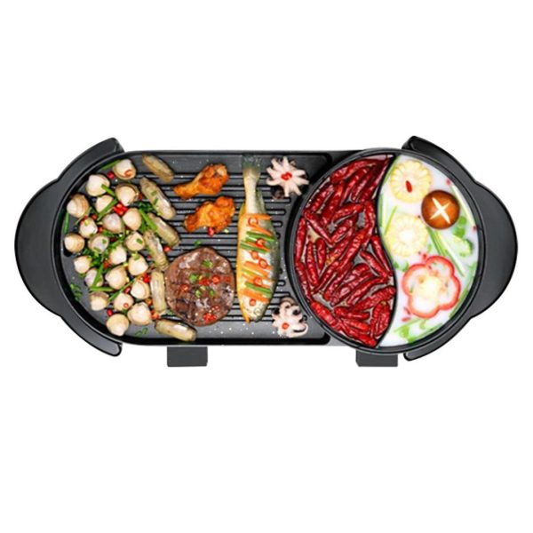 1-SOGA 2 in 1 Electric Non-Stick BBQ Teppanyaki Grill Plate Steamboat Hotpot 2-8 Person