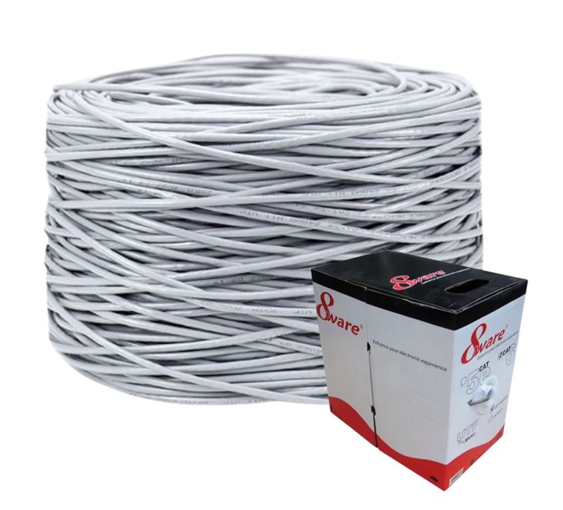8ware CAT6 UTP Cable 305m Roll - Grey White Full Copper UTP stranded Ethernet LAN Network 24AWG 2x4p pvc Jacket Cables