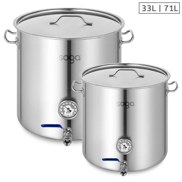1-SOGA Stainless Steel Brewery Pot 33L 71L With Beer Valve 35CM 45CM