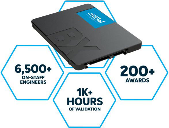 Crucial BX500 1TB 2.5' SATA3 6Gb/s SSD - 3D NAND 540/500MB/s 7mm 1.5 mil MTBF 3yr wty Acronis True Image Solid State Drive Hard Disk Drives - SSD