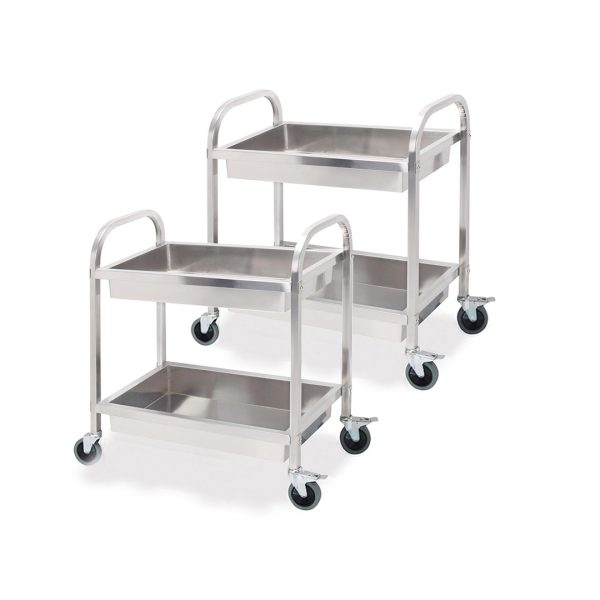 1-SOGA 2X 2 Tier 75x40x83cm Stainless Steel Kitchen Trolley Bowl Collect Service Food Cart Small