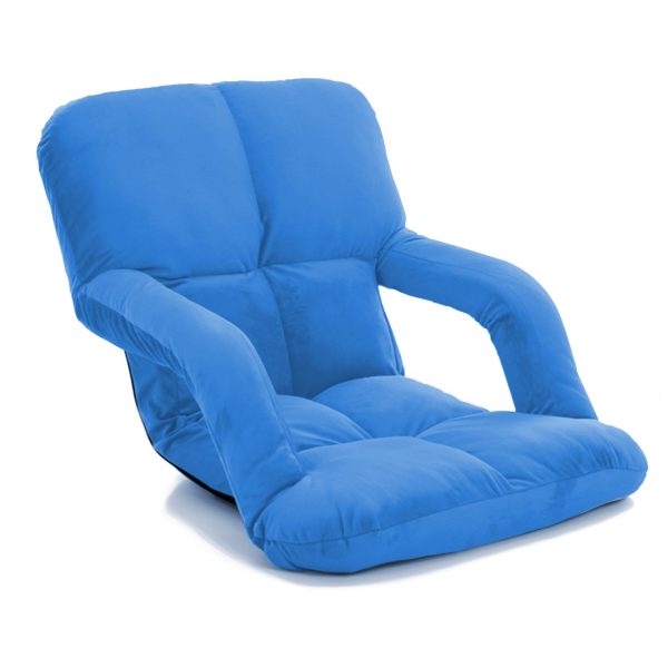 1-SOGA Foldable Lounge Cushion Adjustable Floor Lazy Recliner Chair with Armrest Blue