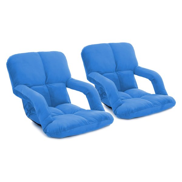 1-SOGA 2X Foldable Lounge Cushion Adjustable Floor Lazy Recliner Chair with Armrest Blue
