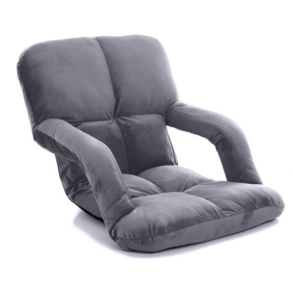 1-SOGA Foldable Lounge Cushion Adjustable Floor Lazy Recliner Chair with Armrest Grey