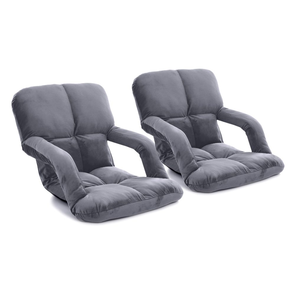 1-SOGA 2X Foldable Lounge Cushion Adjustable Floor Lazy Recliner Chair with Armrest Grey