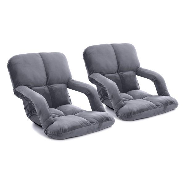 1-SOGA 2X Foldable Lounge Cushion Adjustable Floor Lazy Recliner Chair with Armrest Grey