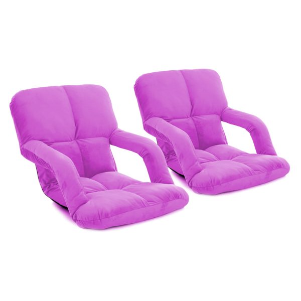 1-SOGA 2X Foldable Lounge Cushion Adjustable Floor Lazy Recliner Chair with Armrest Purple
