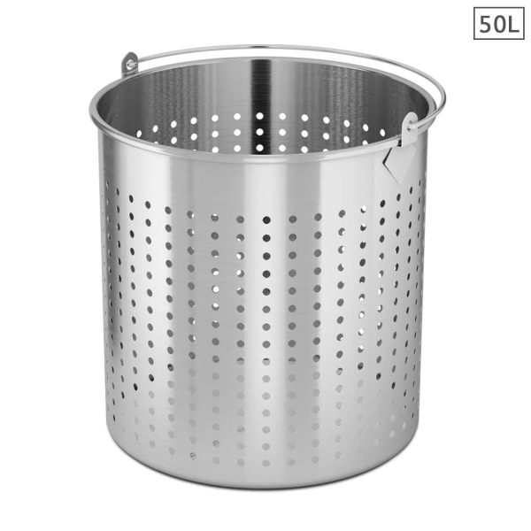 1-SOGA 50L 18/10 Stainless Steel Perforated Stockpot Basket Pasta Strainer with Handle