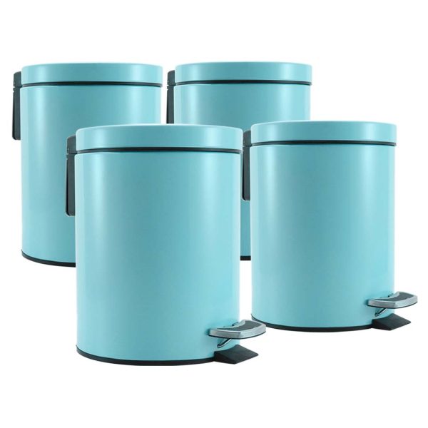 1-SOGA 4X 12L Foot Pedal Stainless Steel Rubbish Recycling Garbage Waste Trash Bin Round Blue