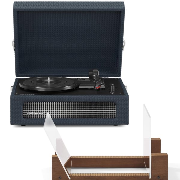Crosley Voyager Bluetooth Portable Turntable + Bundled Crosley Record Storage Display Stand - Navy
