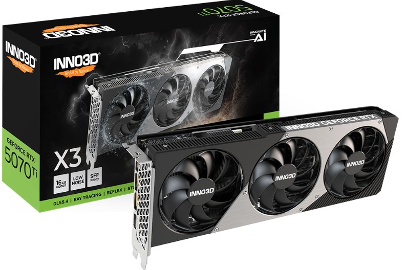 INNO3D nVidia GeForce RTX 5070 TI X3 16GB GDDR7 2452 MHz Boost Clock Video/Graphics Cards