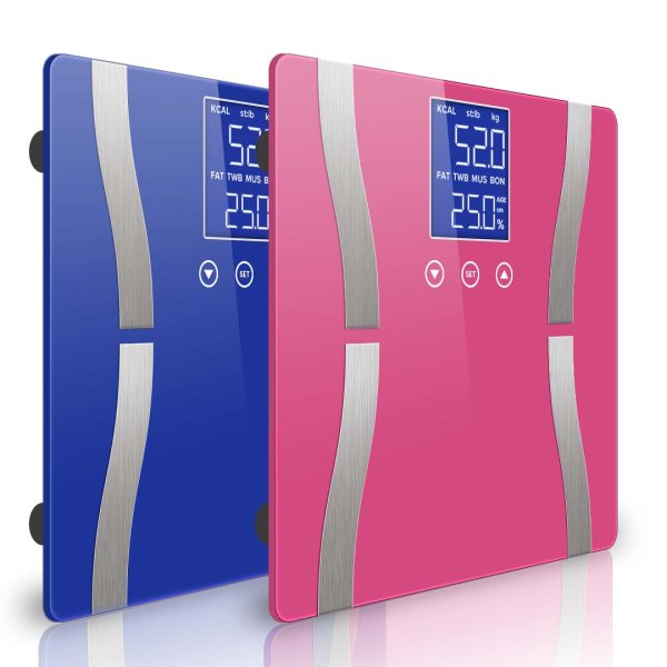1-SOGA 2X Glass LCD Digital Body Fat Scale Bathroom Electronic Gym Water Weighing Scales Blue/Pink