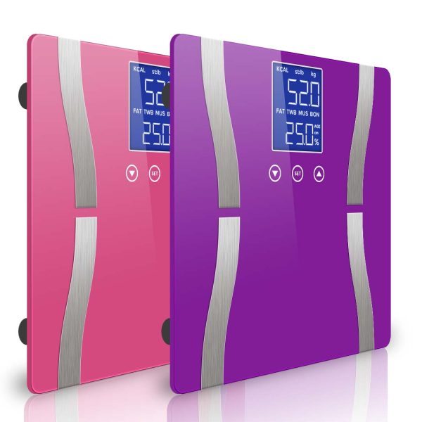 1-SOGA 2X Digital Body Fat Scale Bathroom Scales Weight Gym Glass Water LCD Purple/Pink