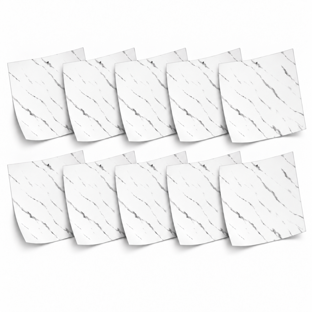 1-SOGA Peel & Stick Floor and Wall Tiles 60 x 60cm 10 Pack White Faux Marble