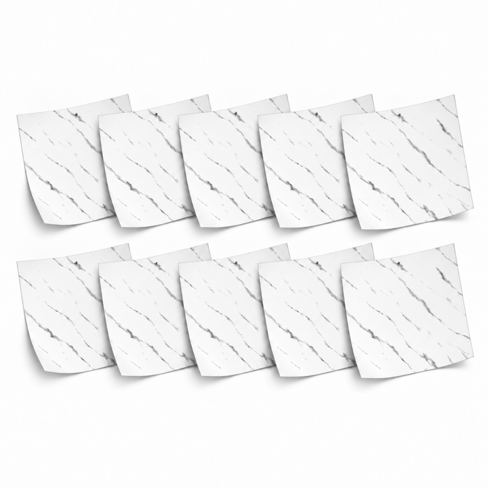 1-SOGA Peel & Stick Floor and Wall Tiles 30 x 30cm 10 Pack White Faux Marble