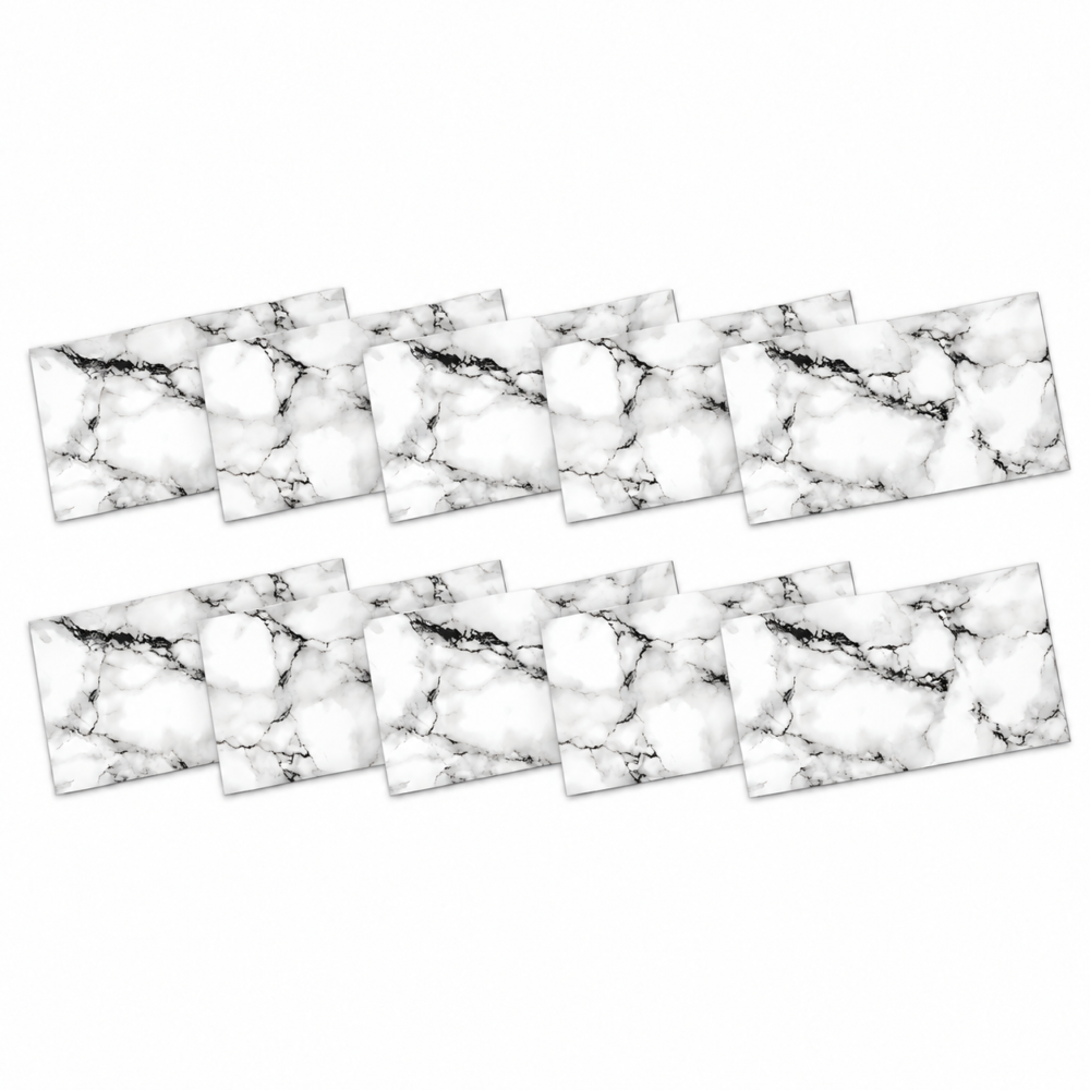 1-SOGA Peel & Stick Floor and Wall Tiles 30 x 60cm 10 Pack Black White Faux Marble