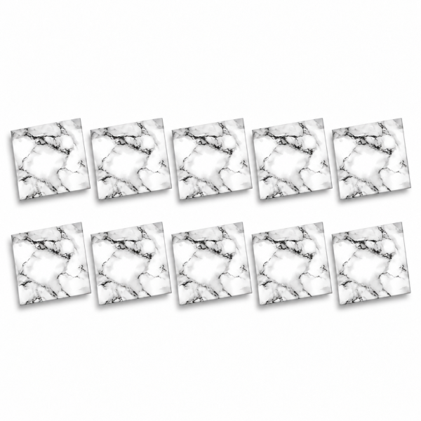 1-SOGA Peel & Stick Floor and Wall Tiles 60 x 60cm 10 Pack Black White Faux Marble
