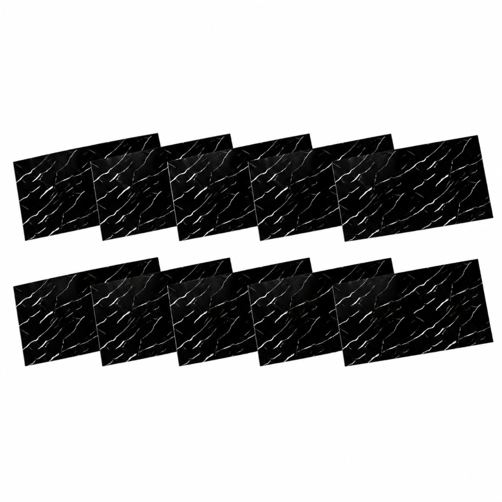 1-SOGA Peel & Stick Floor and Wall Tiles 30 x 60cm 10 Pack Black Faux Marble