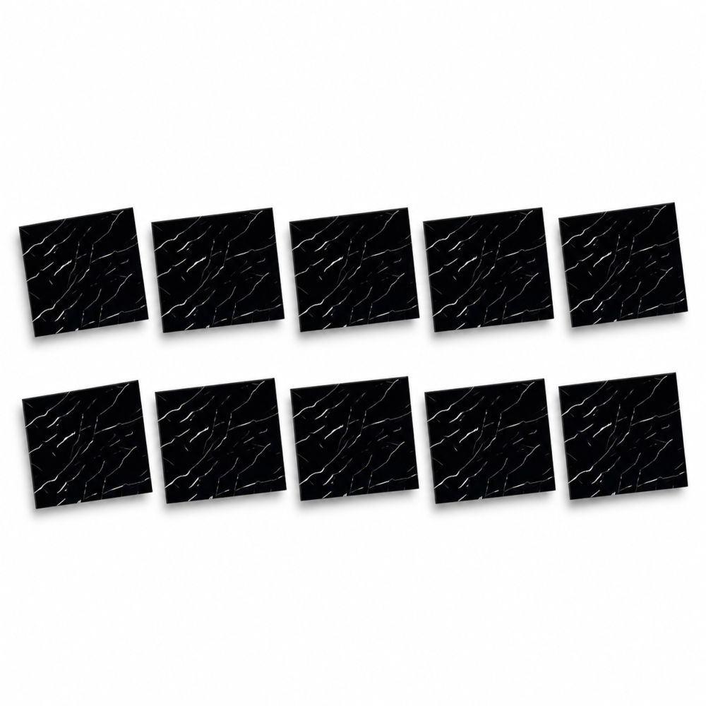 1-SOGA Peel & Stick Floor and Wall Tiles 60 x 60cm 10 Pack Black Faux Marble