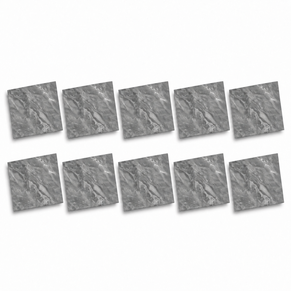1-SOGA Peel & Stick Floor and Wall Tiles 60 x 60cm 10 Pack Grey Faux Marble