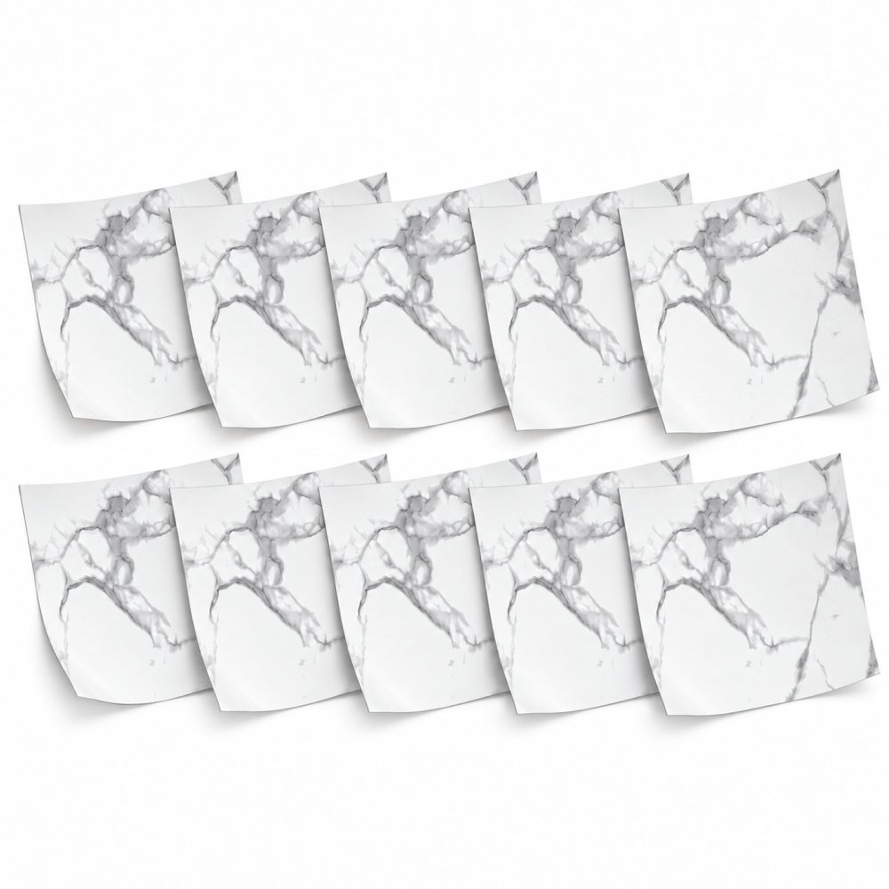 1-SOGA Peel & Stick Floor and Wall Tiles 60 x 60cm 10 Pack White Grey Faux Marble