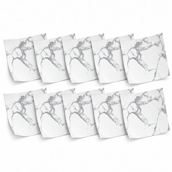 1-SOGA Peel & Stick Floor and Wall Tiles 60 x 60cm 10 Pack White Grey Faux Marble