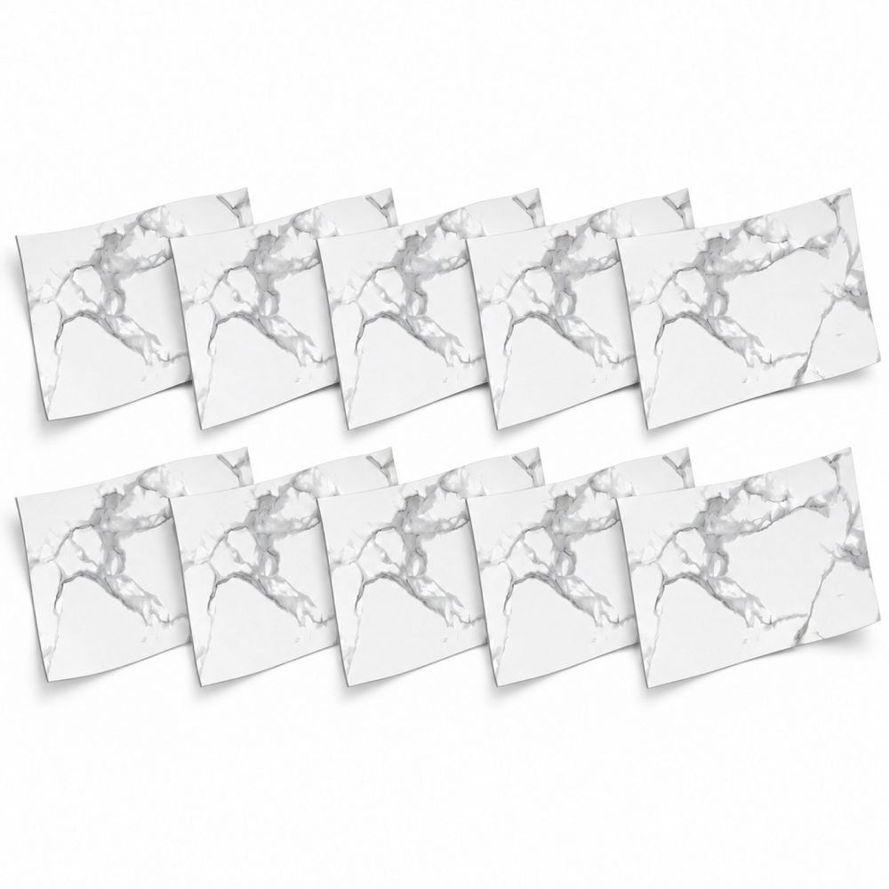 1-SOGA Peel & Stick Floor and Wall Tiles 30 x 60cm 10 Pack White Grey Faux Marble